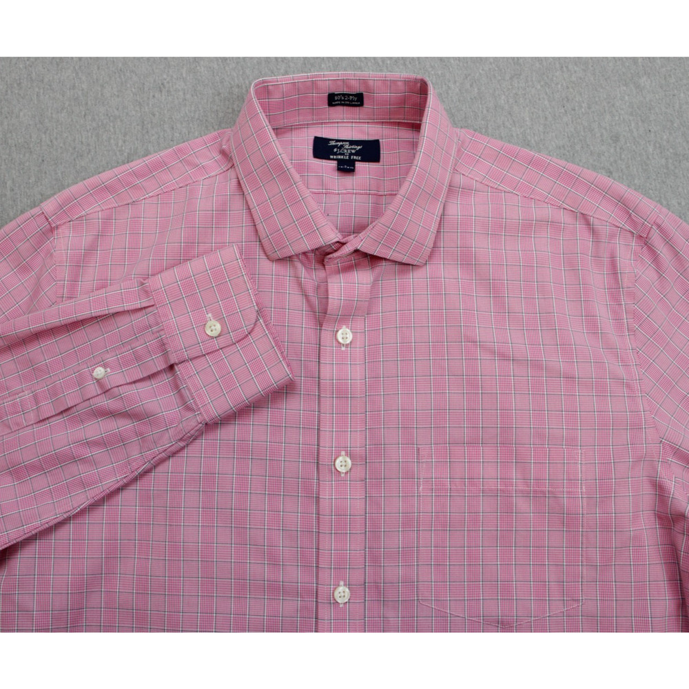 J Crew Shirt Mens L (16-16.5) 100% Cotton Check Thompson Shirting 80's 2-Ply